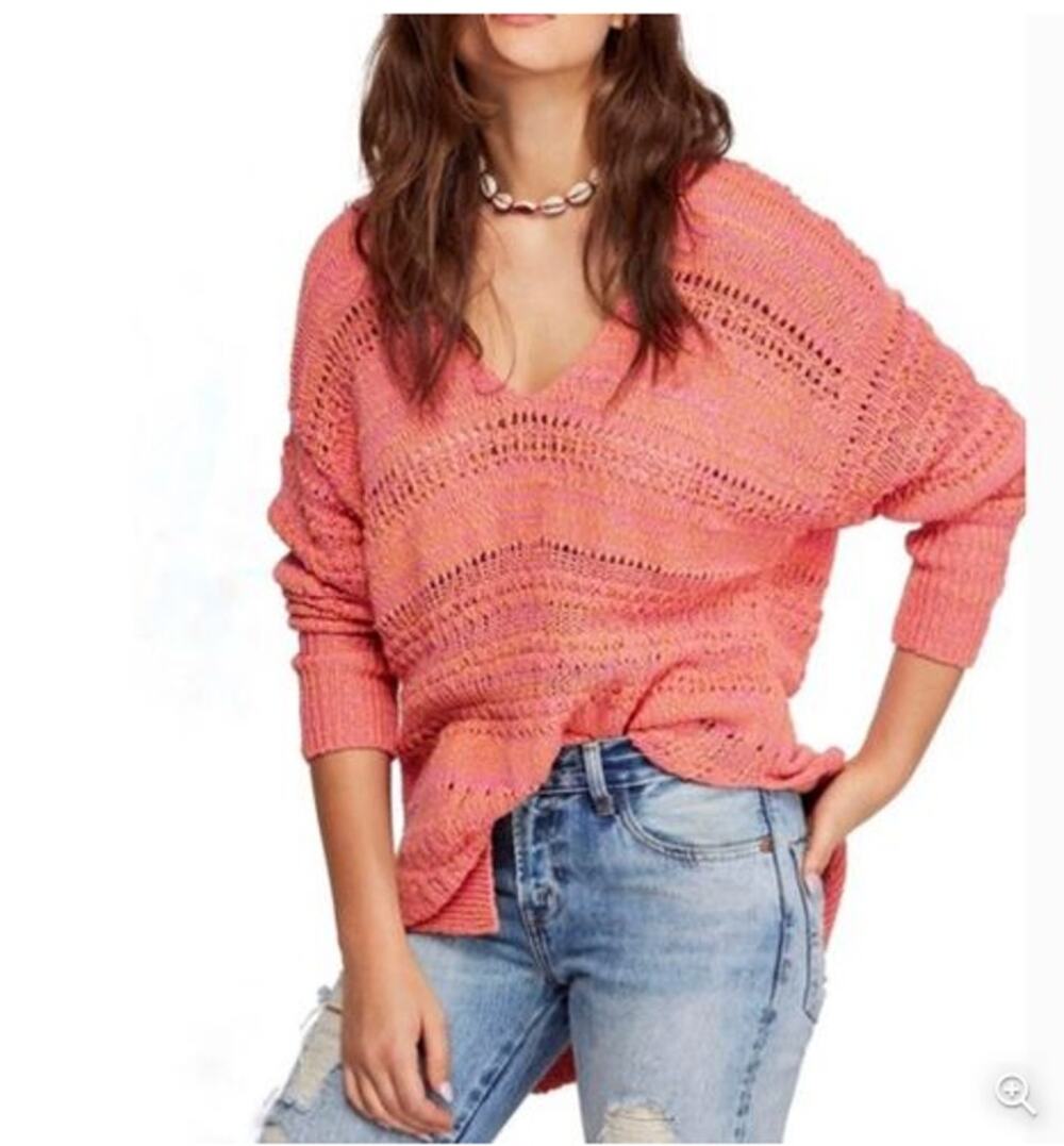 FREE PEOPLE NWT Hot Tropics V Neck Sweater in Paloma // S